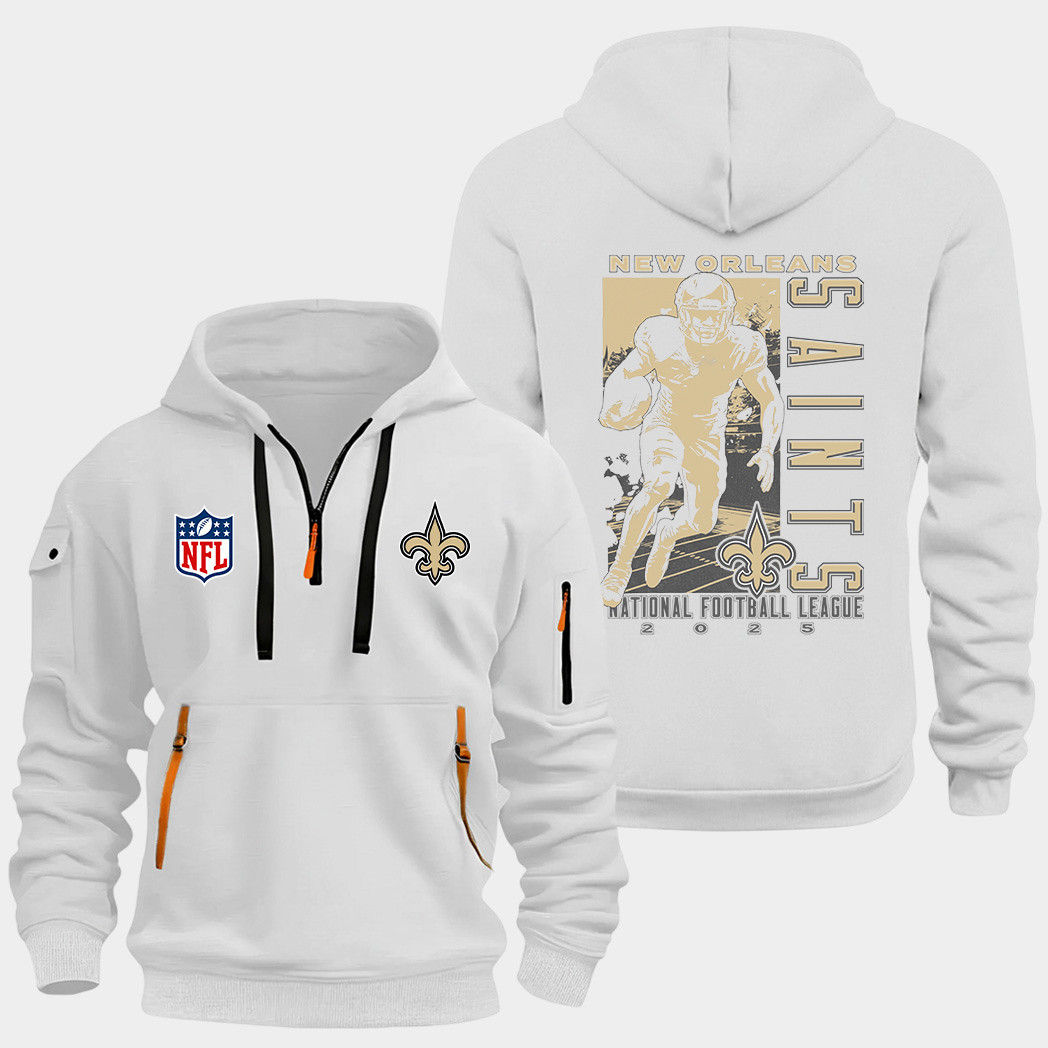 New Orleans Saints White Quarter Zip Hoodie
