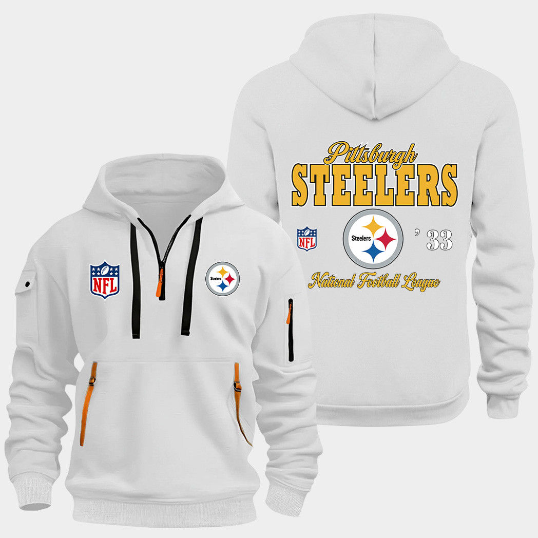 Pittsburgh Steelers White Quarter Zip Hoodie