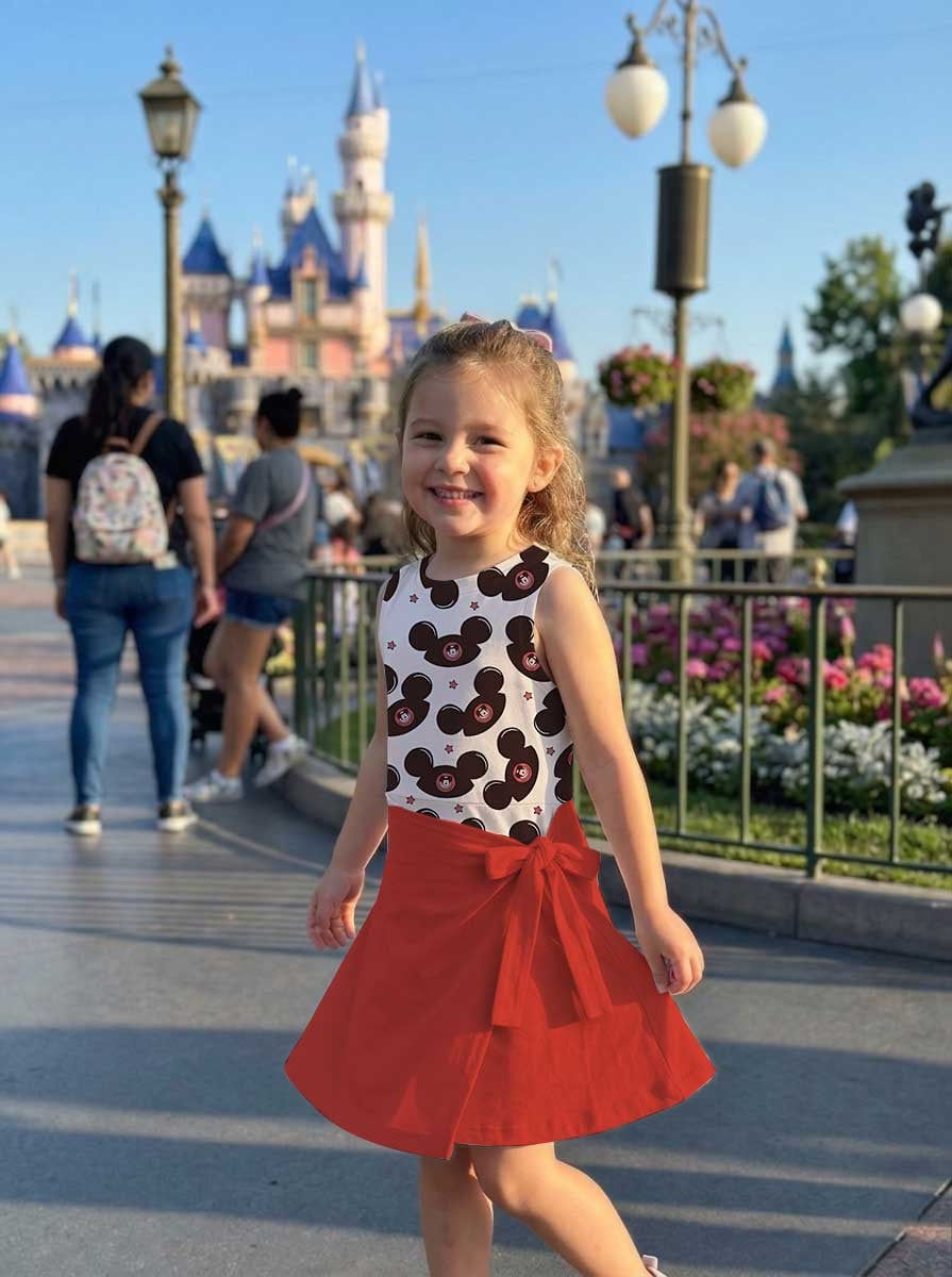 Thumbnail: Girls Mouse Ears Hat Red White Outfit, Family Matching Tennis Dress Skirt