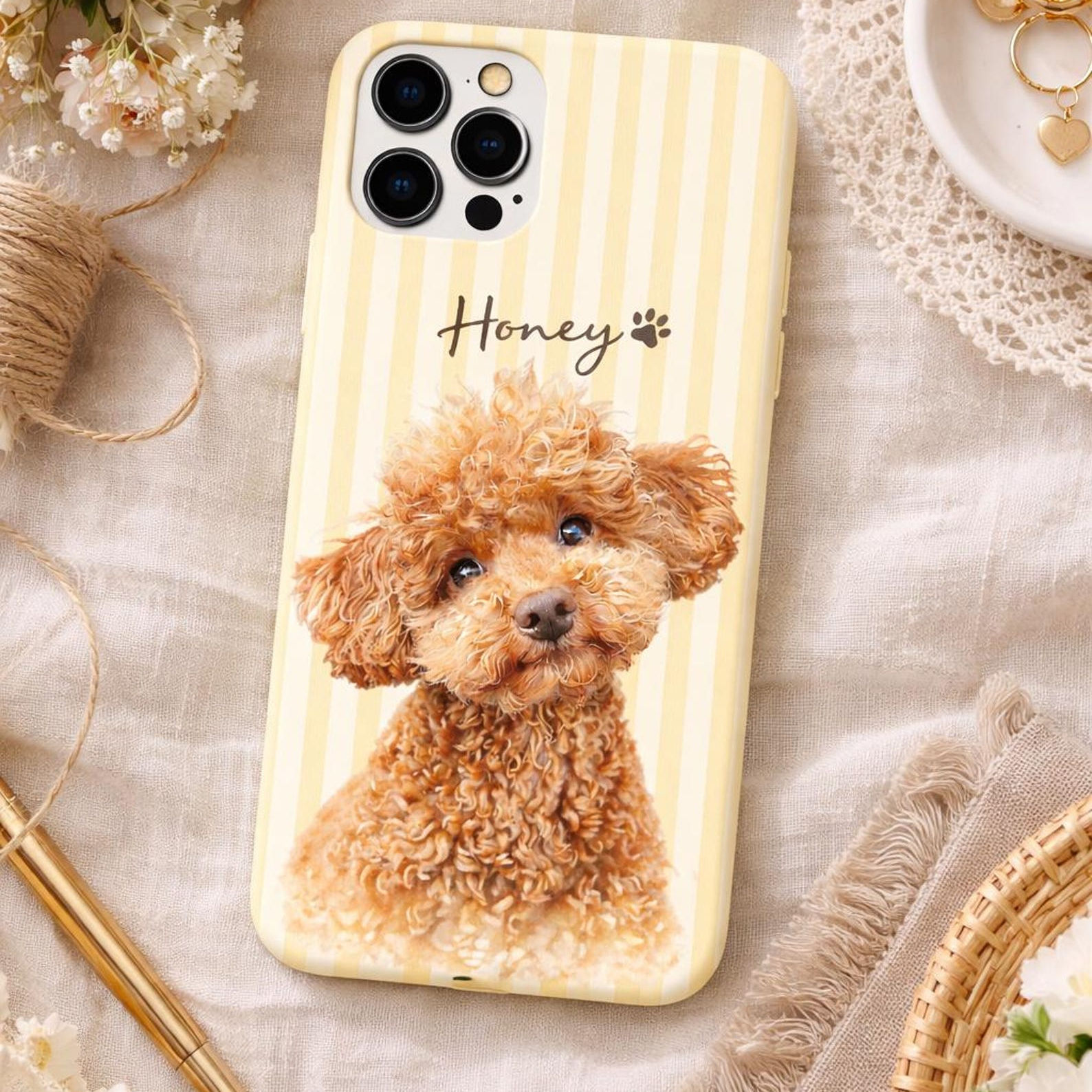Custom Pet Striped Phone Case Using Pet Photo + Name Custom Dog Cat Protective C