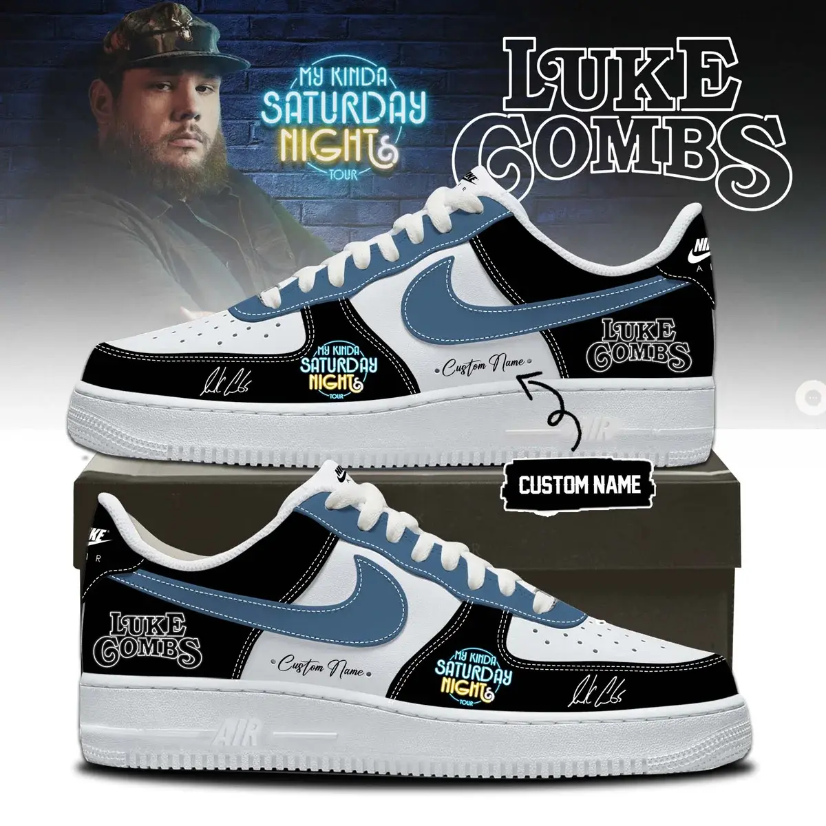 Luke Combs 'My Kinda Saturday Night Tour ' Custom Air Force 1 Sneakers V.2