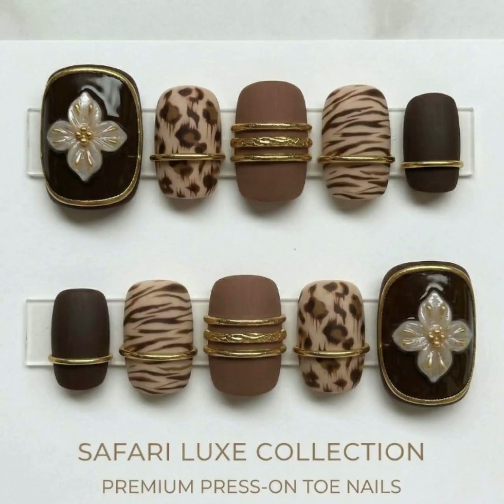 Thumbnail: Safari Luxe 3D Jewelry Press On Toes | Leopard & Zebra Print Pedicure