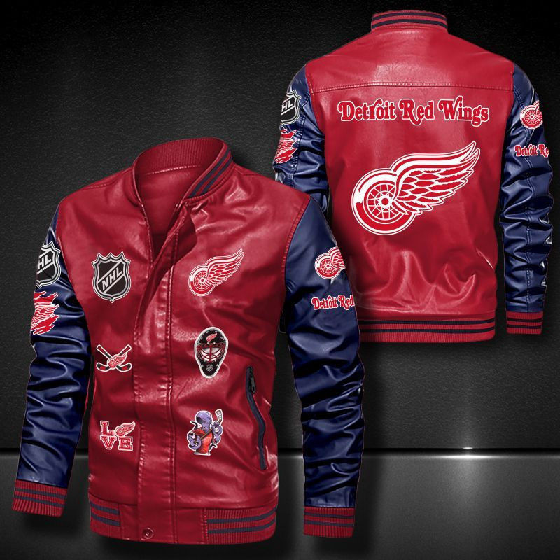 Thumbnail: Detroit Red Wings Leather Varsity Jacket Bomber Coat