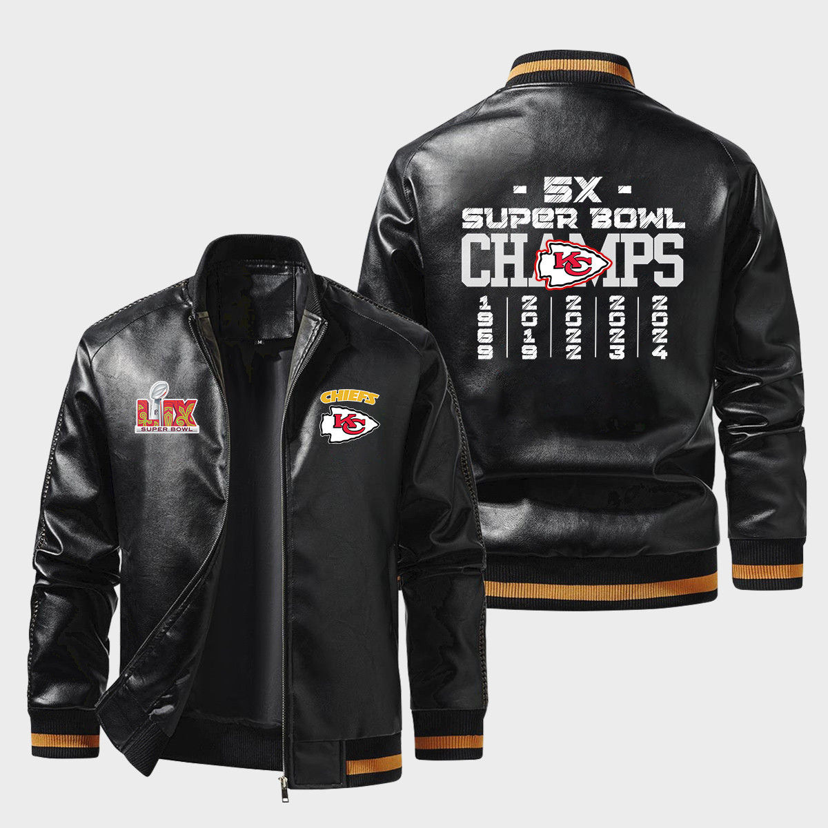 Kansas City Chiefs 2024-2025 Super Bowl LIX Champions Five Time Win Team Leather