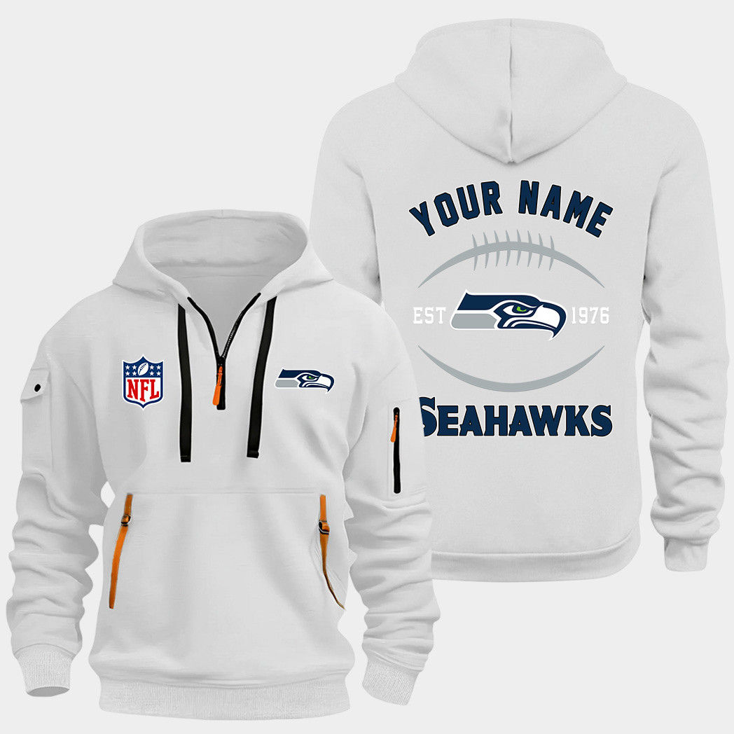Seattle Seahawks White Quarter Zip Hoodie