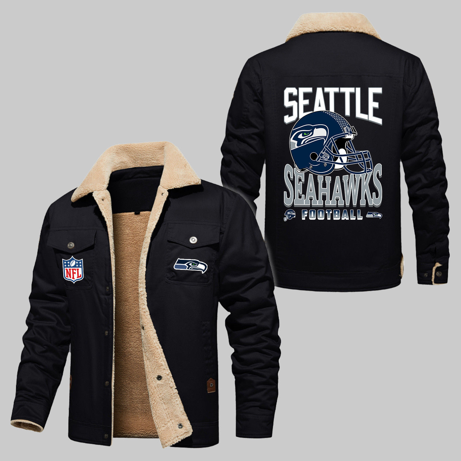 Seattle Seahawks NFL Team Logo American Football Helmet Pattern Black 2D Stand C