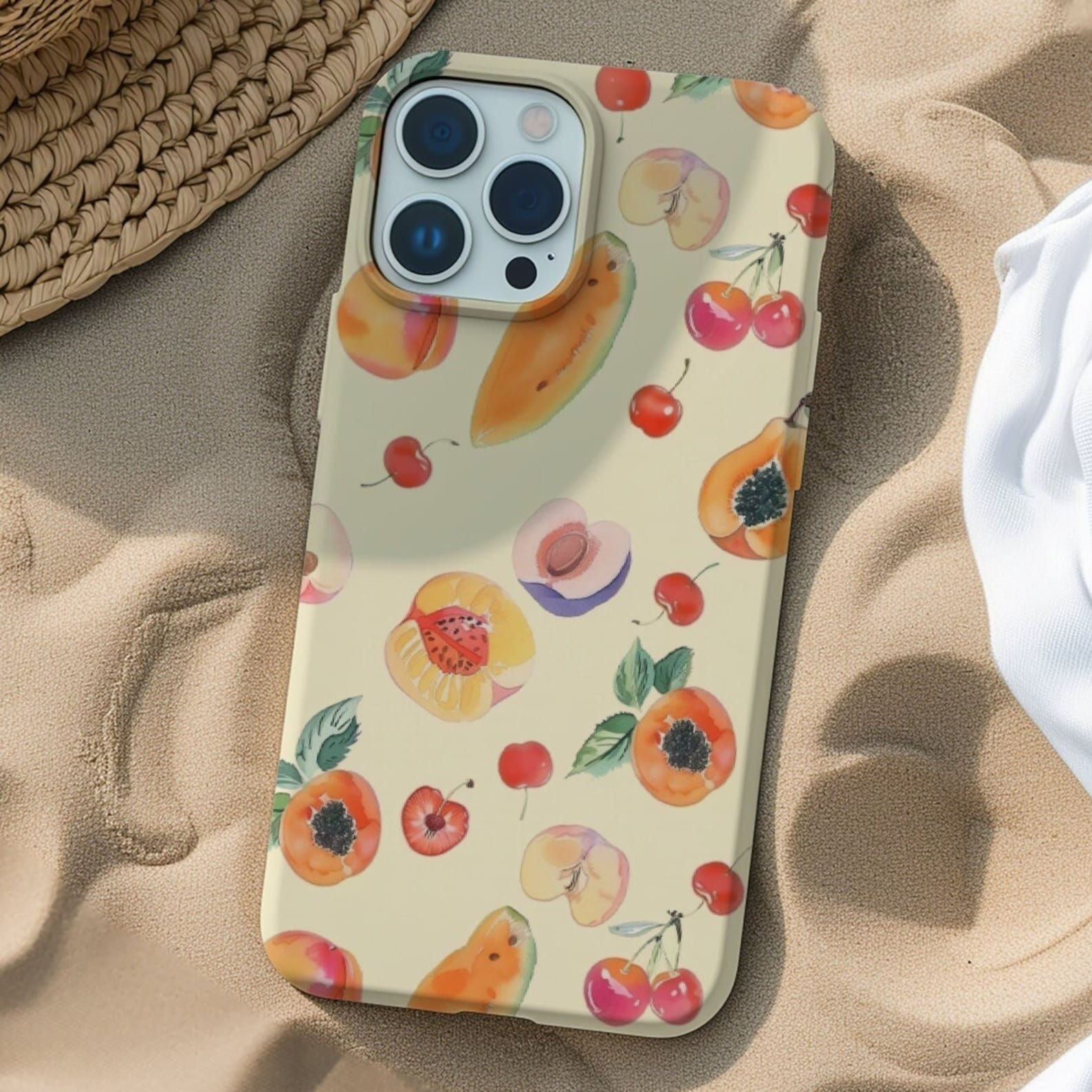 Summer Fruits Watercolor Collage Phone Case, Girly Fruit Aesthetic, Preppy Soft