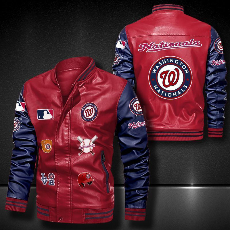 Thumbnail: Washington Nationals Leather Varsity Jacket Bomber Coat