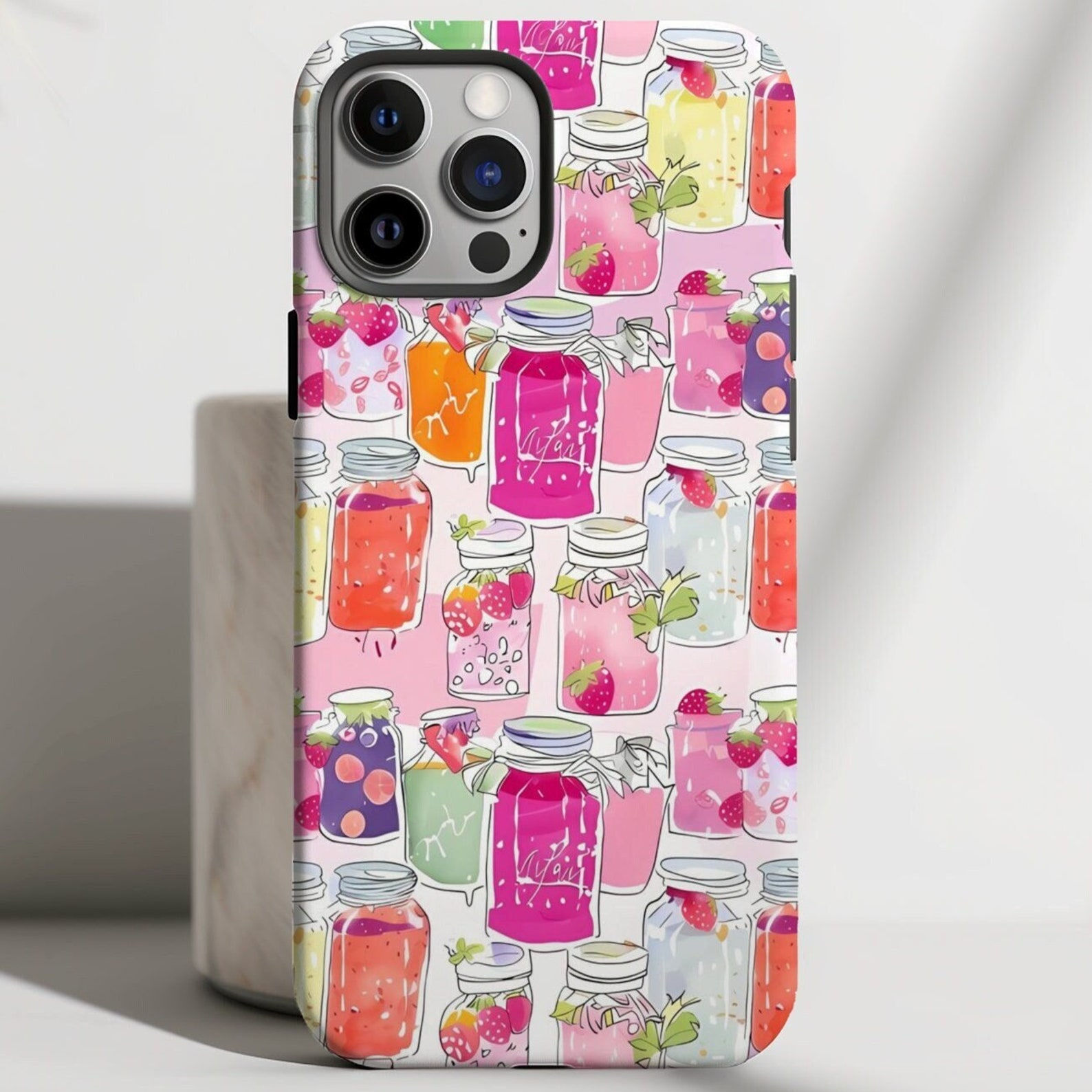 Strawberry Jam Jar Collage Phone Case, Cute Girly Trendy Spring Aesthetic, Flora