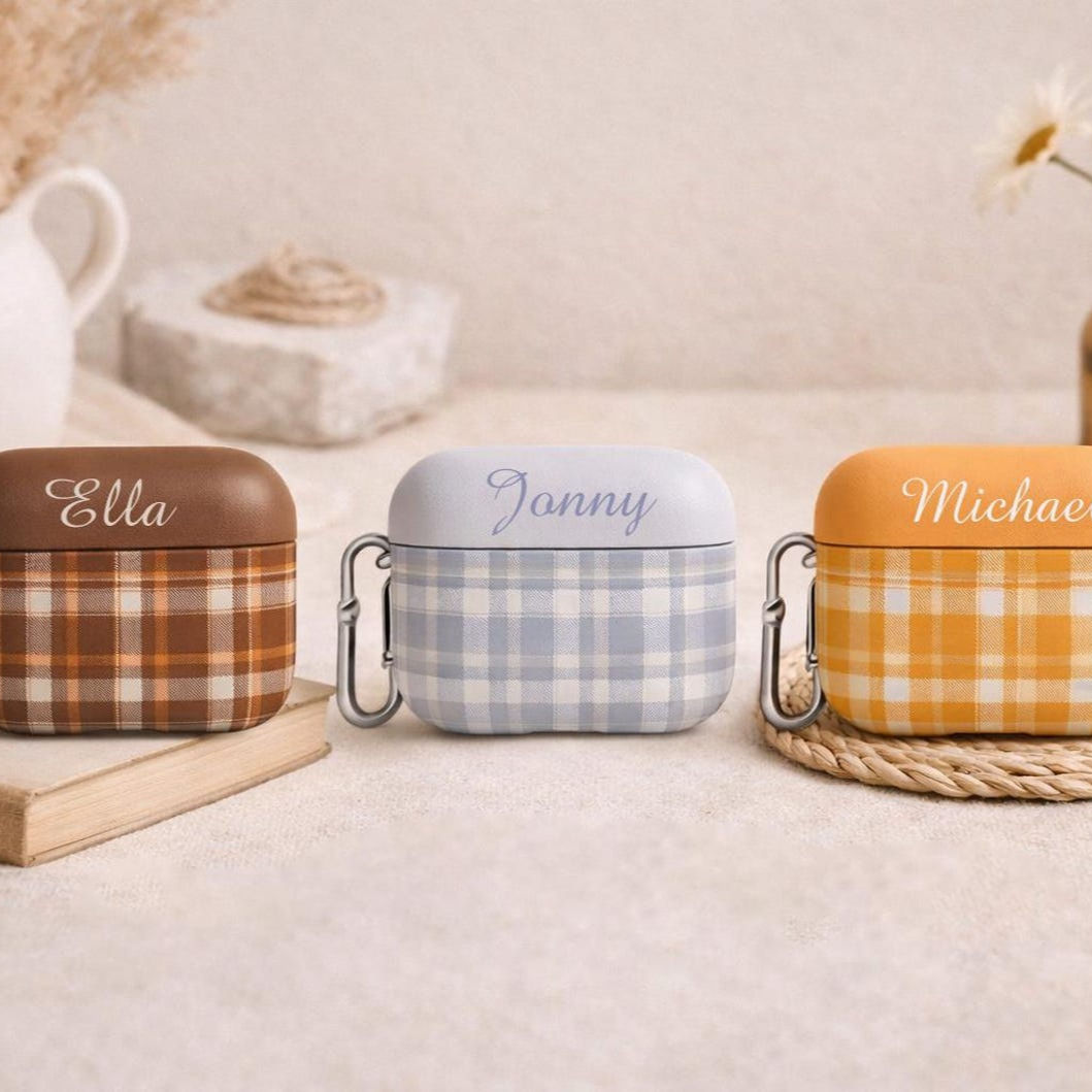 Personalized Plaid Initials Letter Monogram Airpod Case, Multi Color Choice, Sho