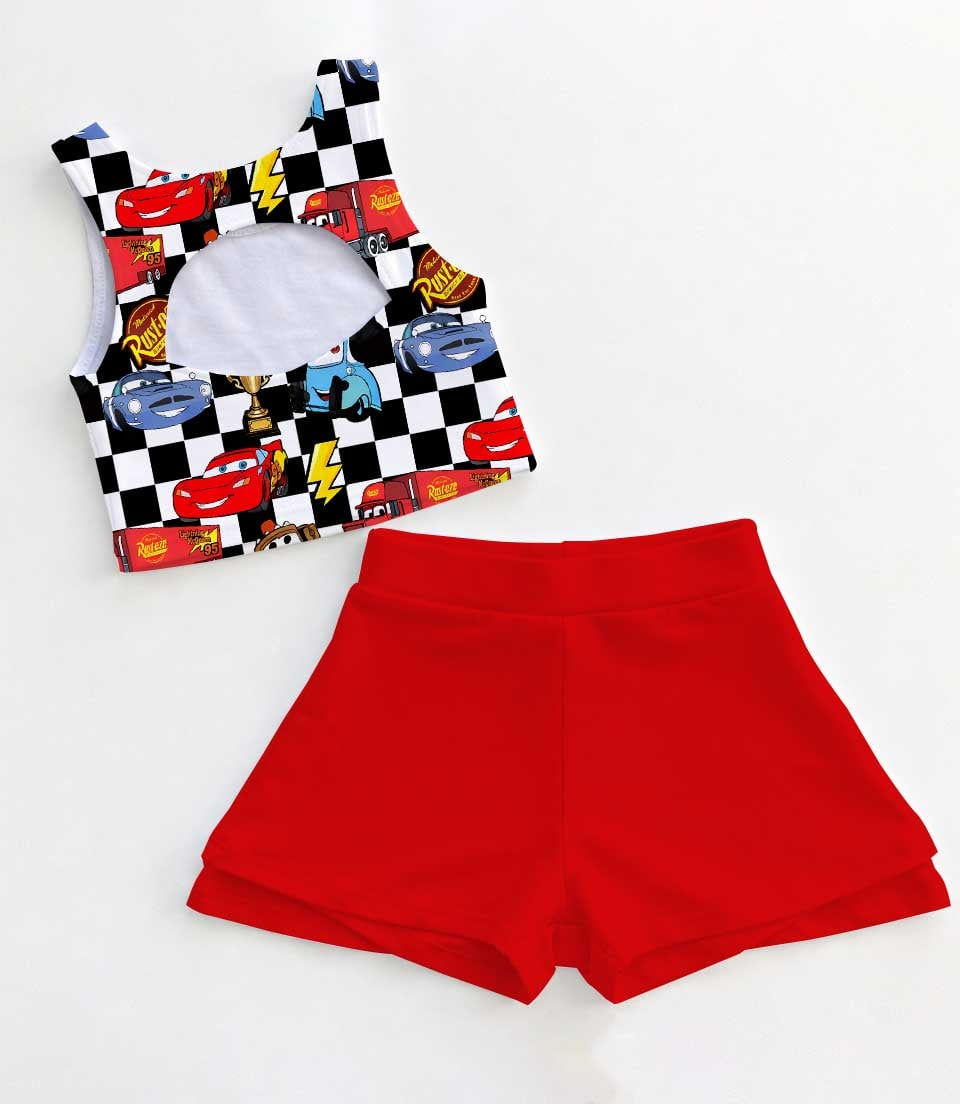 Thumbnail: Lightning McQueen Pixar Cars Sally Luigi Vacation Outfit, Matching Dress Set