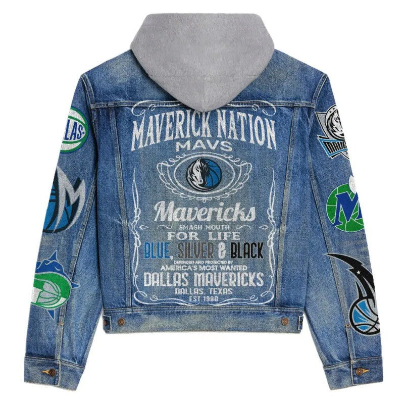 Thumbnail: Dallas Mavericks NBA Team Logo& Motto v5 3D Hooded Denim Jacket