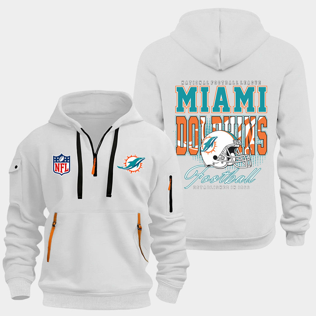 Miami Dolphins White Quarter Zip Hoodie