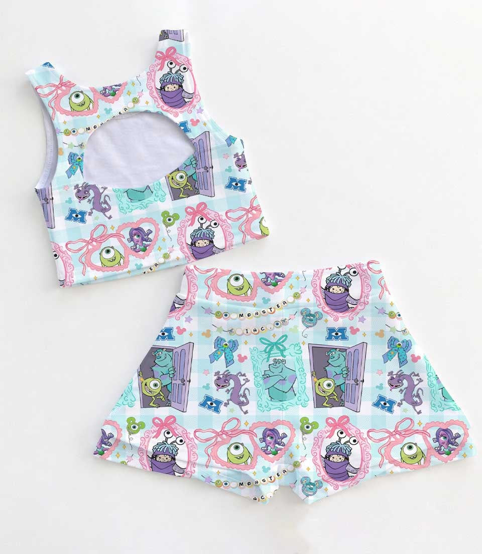 Thumbnail: Women’s Monsters Inc Watercolor Mike Sulley Boo Athletic and Bow, Skort Outfit