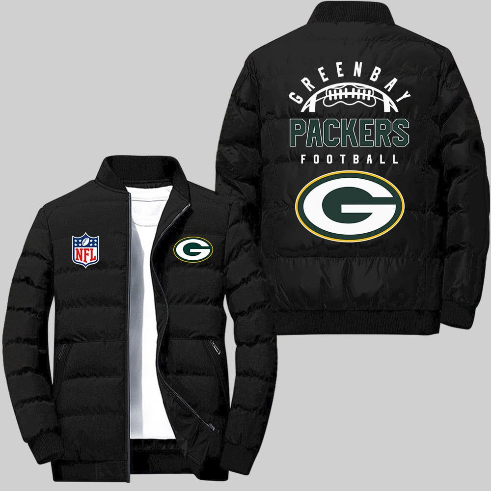 Green Bay Packers NFL Team Logo American Football Pattern Black 2D Puffer Jacket