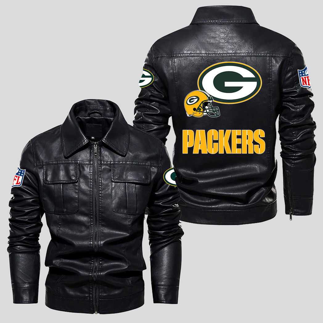 Green Bay Packers NFL Team Logo Pride Helmet Black 2D Motorcycle Leather Jacket