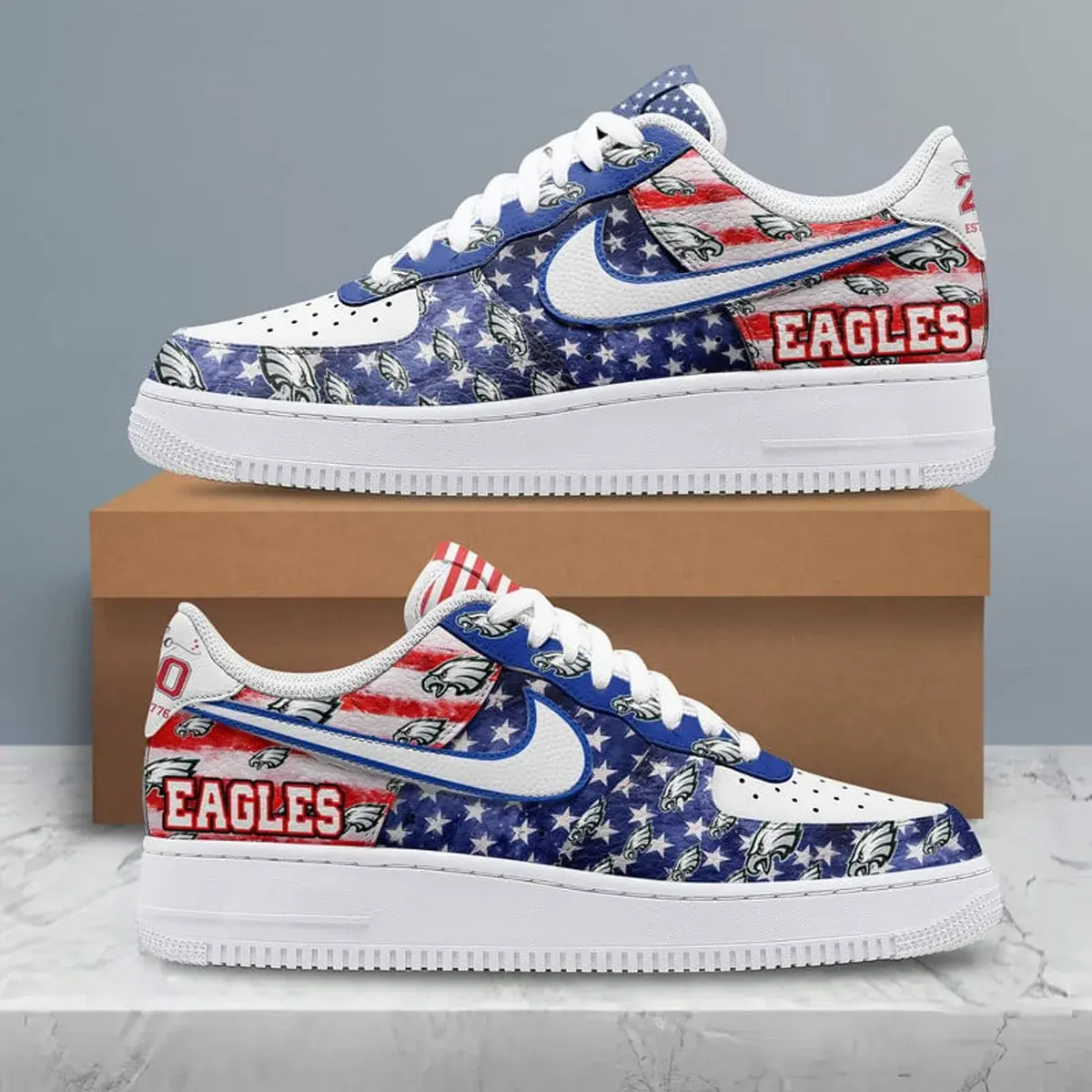 Philadelphia Eagles Premium NFL 250 Years Of America Custom Air Force 1 Sneakers