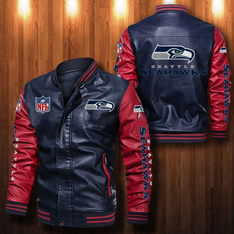 Thumbnail: Seattle Seahawks Leather Varsity Jacket Bomber Coat