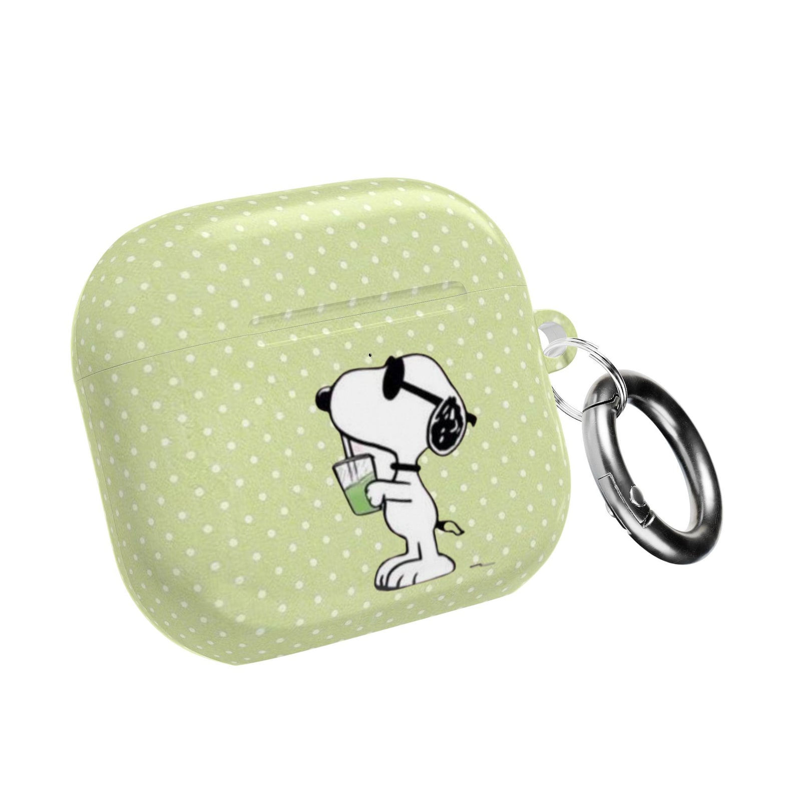 Snoopy Drinking Matcha Tea AirPod Case | Polka Dot Green