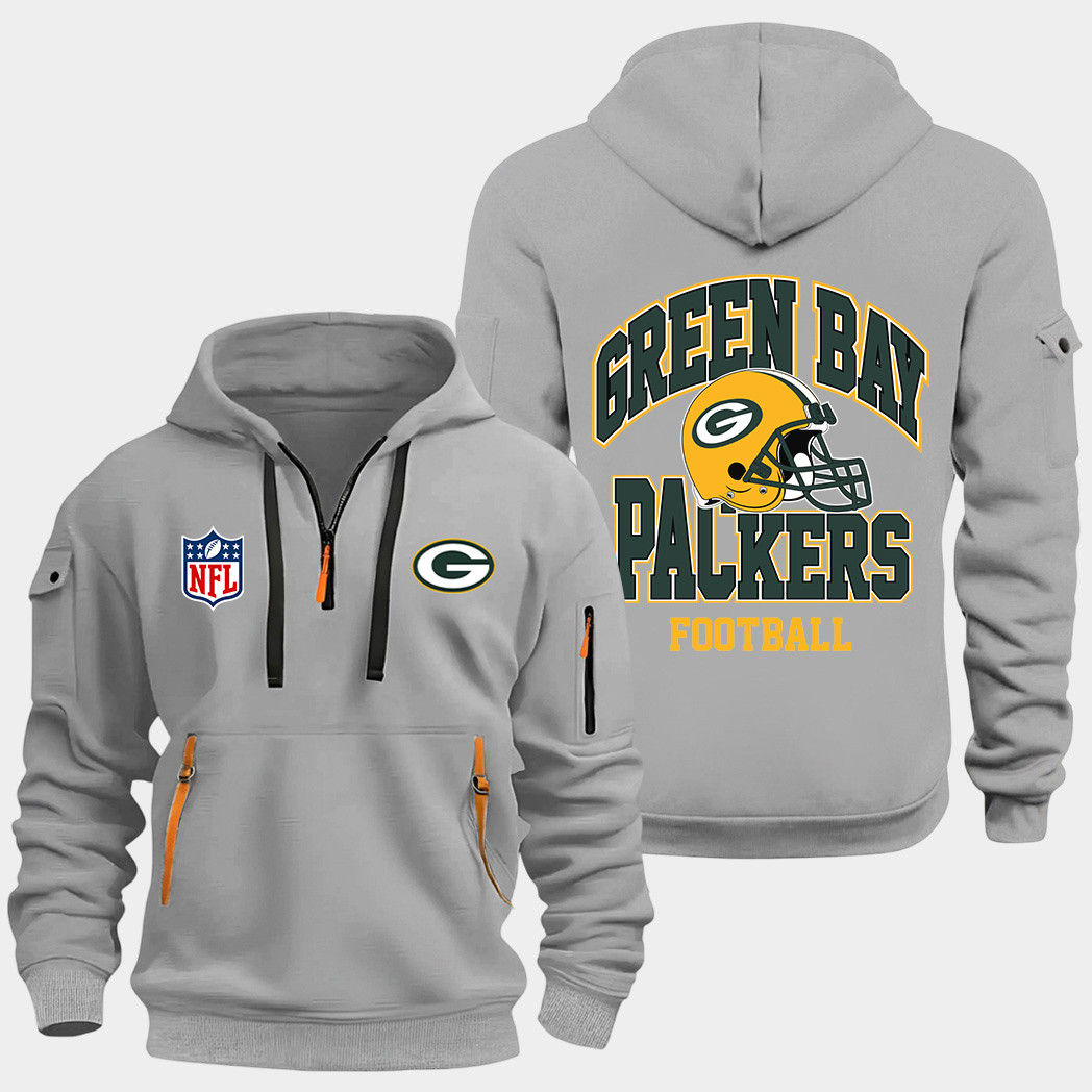 Green Bay Packers Grey Quarter Zip Hoodie