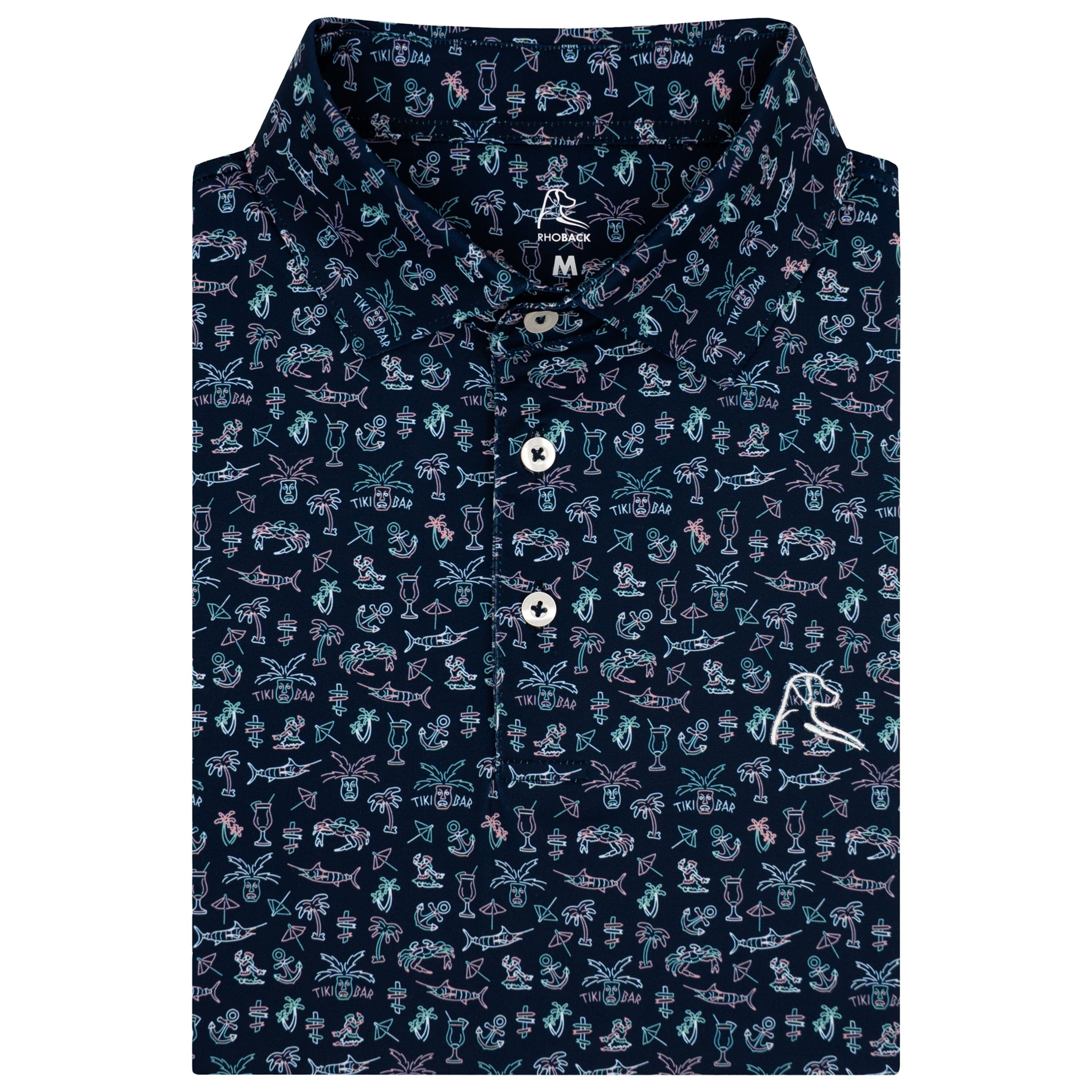 Rhoback The Five O'Clock Short Sleeve Performance Polo - Fleet Navy/Lotus Pink