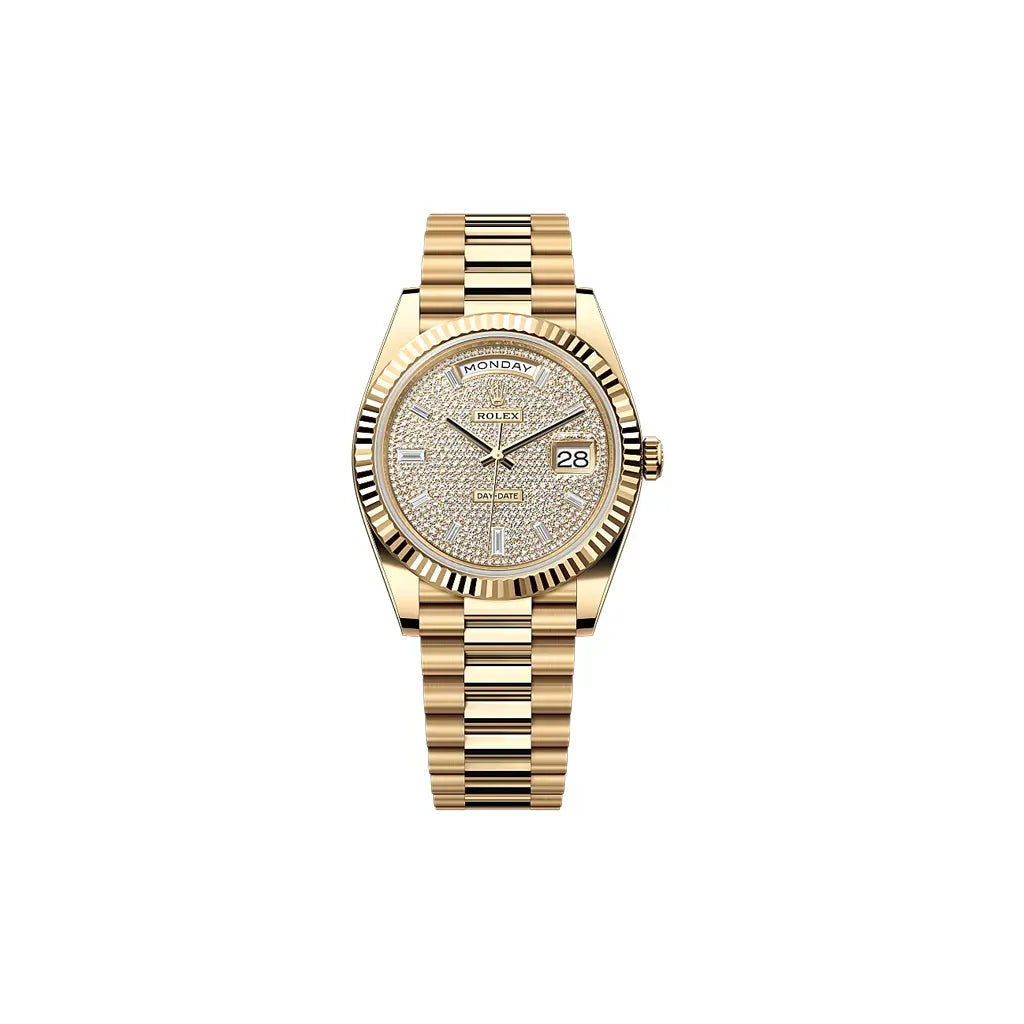 Rolex Day-Date Automatic Watch With Diamond-Paved Dial Design