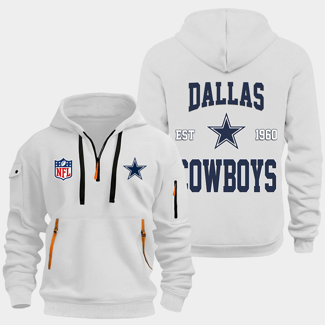 Dallas Cowboys White Quarter Zip Hoodie