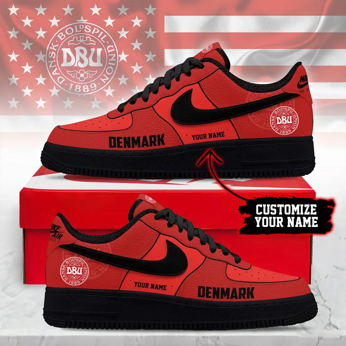 Denmark Premium WC26 Soccer Fan Custom Air Force 1 - Air Jordan 1 Shoes Sneaker