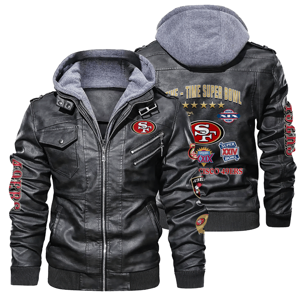San Francisco 49ers NFL Division Five Time Super Bowl Champions Zip Black Leathe