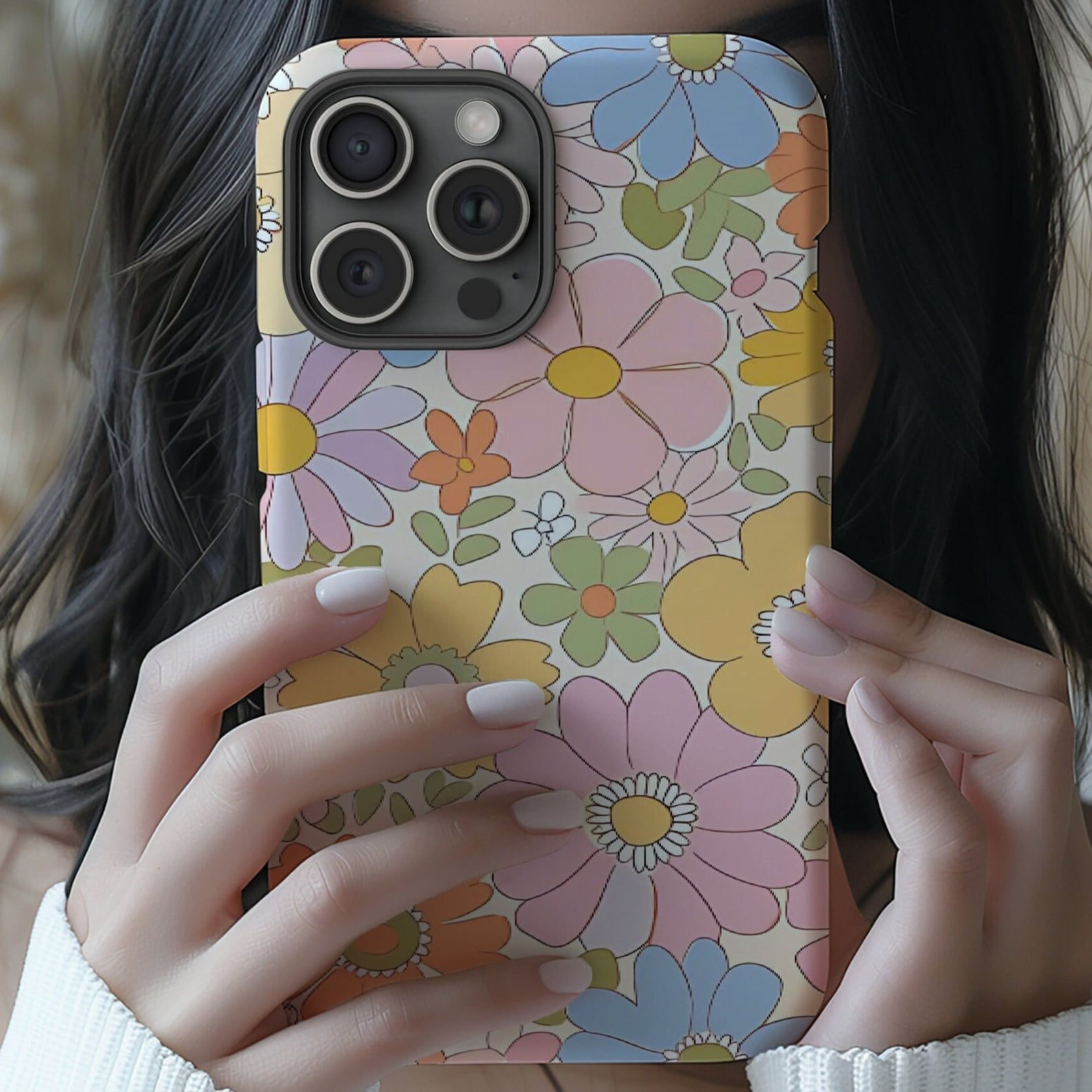 Retro Colorful Floral Phone Case, Flower Design, Spring Summer Theme, Boho Hippi