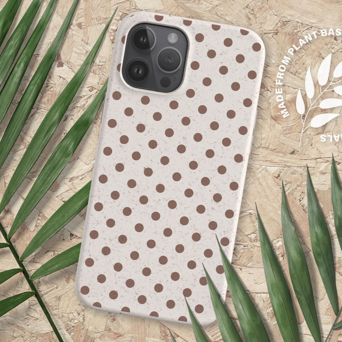 Brown Polka Dot Biodegradable Phone Case, Aesthetic Eco Friendly iPhone 17 Case