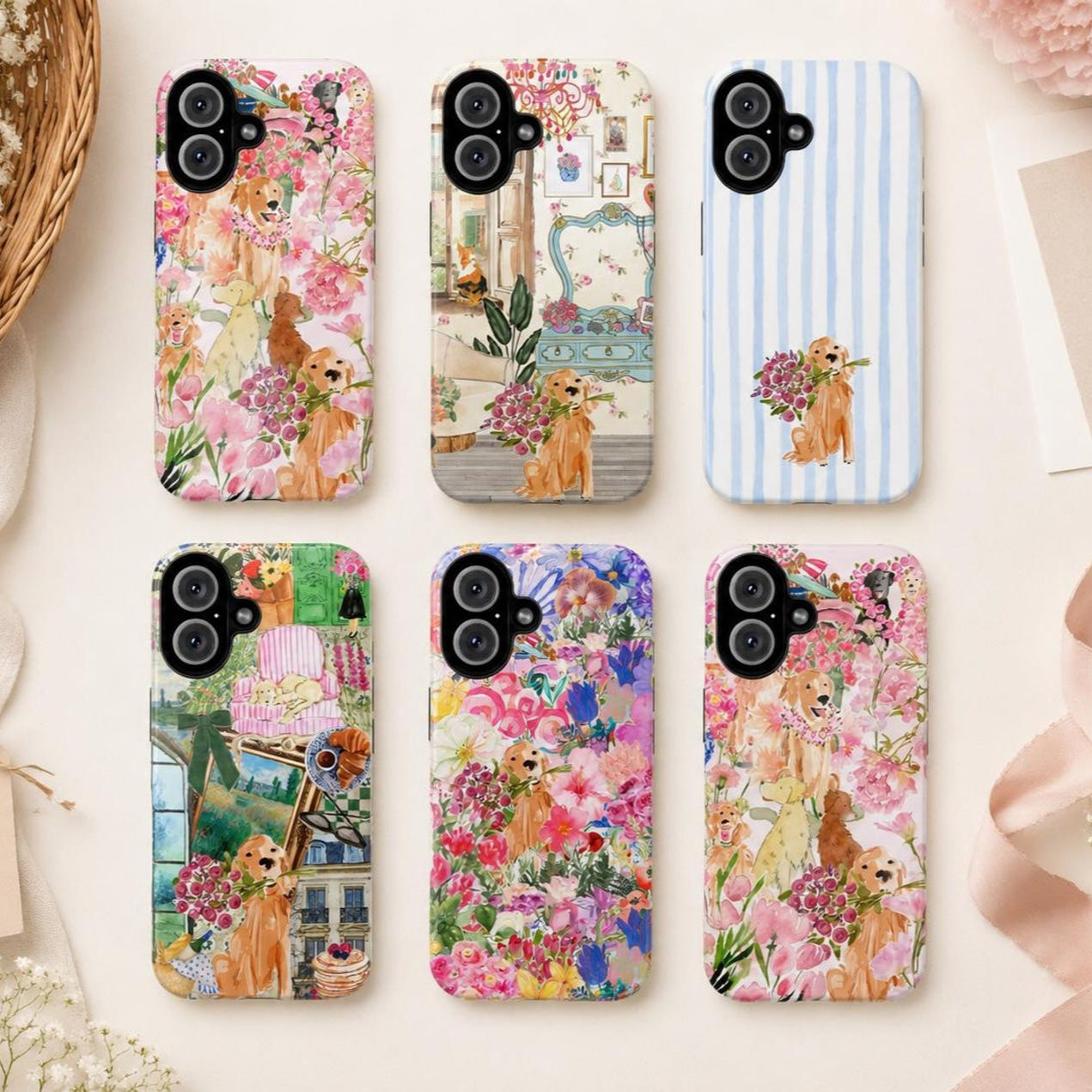 Whimsical Dog & Floral iPhone Case, Cute Golden Retriever Watercolor Cover For I