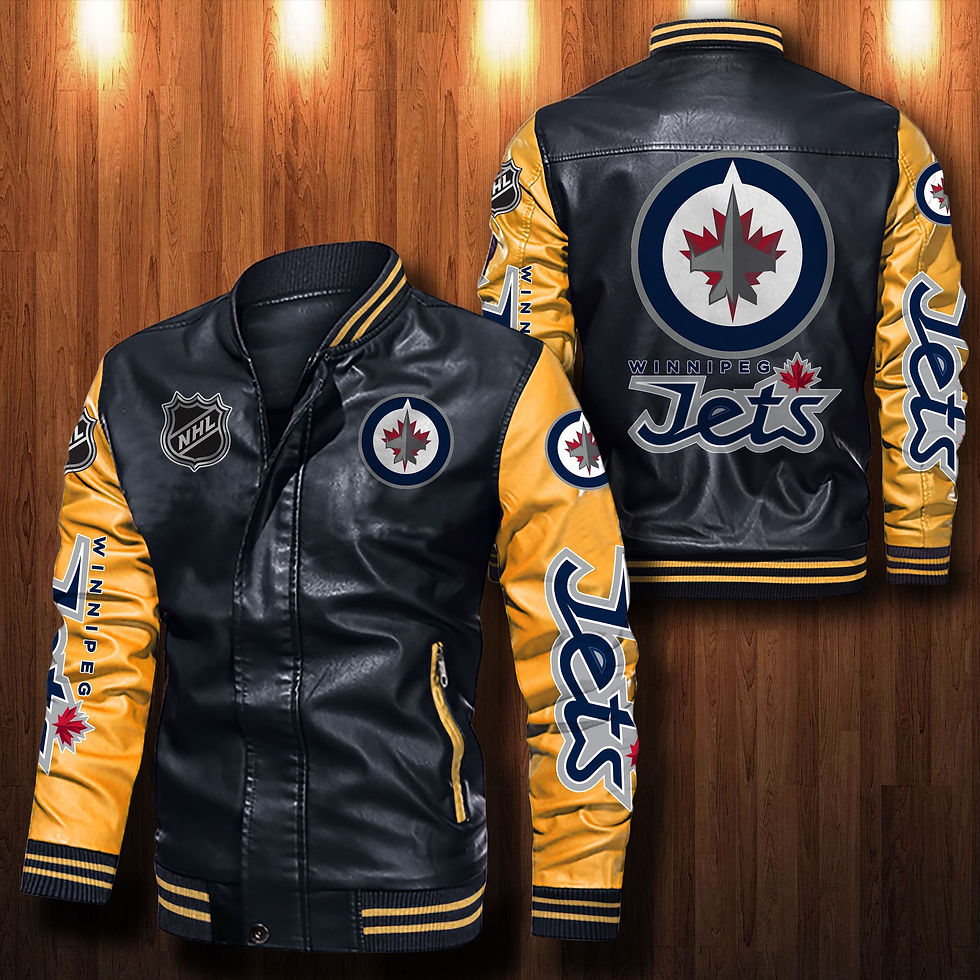 Thumbnail: Winnipeg Jets Leather Varsity Jacket Bomber Coat