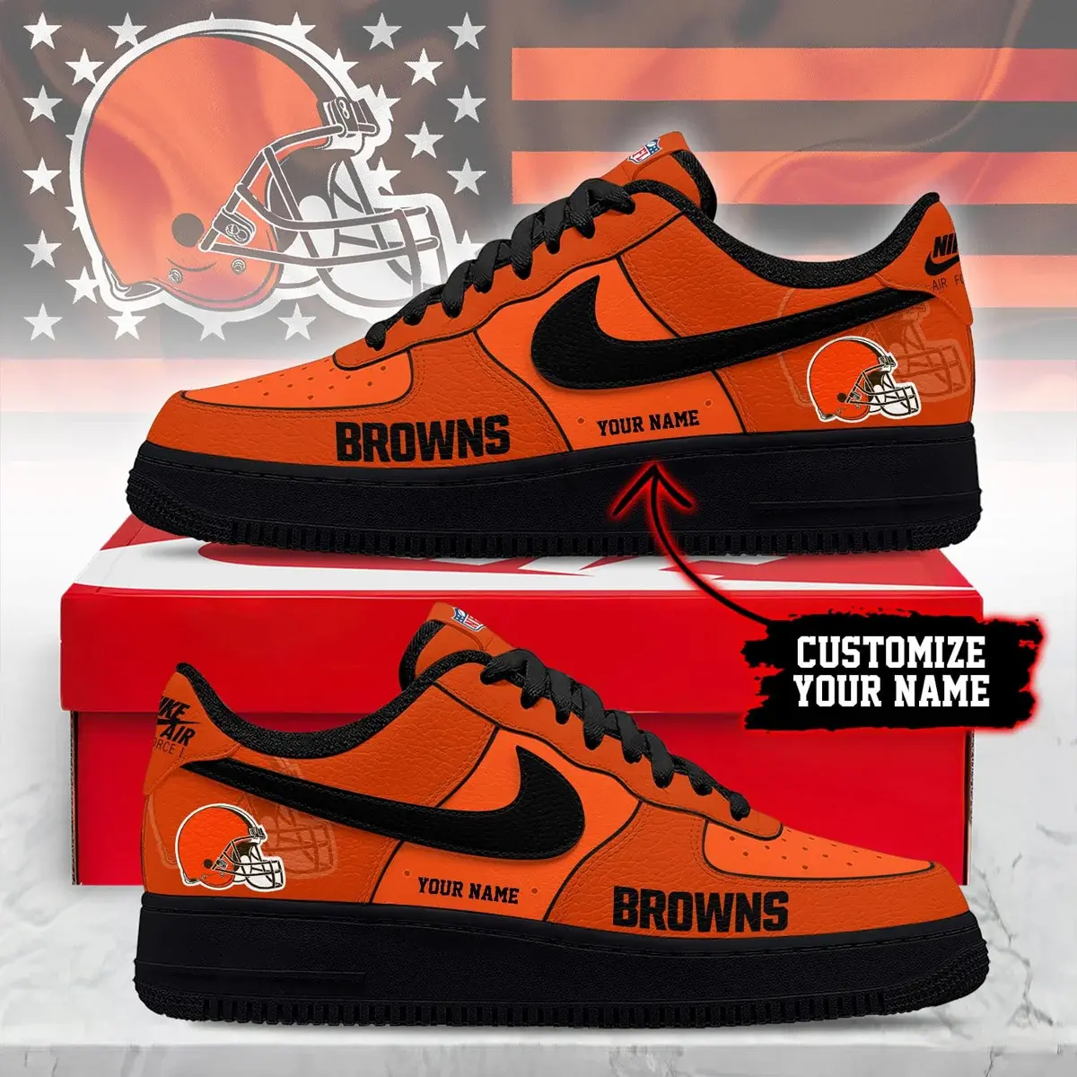Cleveland Browns Premium NFL Custom Custom Air Force 1 Sneakers