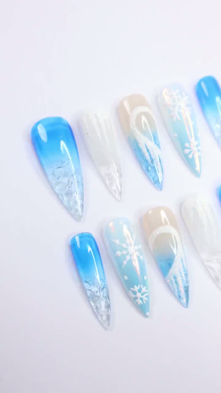Thumbnail: Chill Out This Christmas: Long Stiletto Press-On Nails in Icy Cold Elegance
