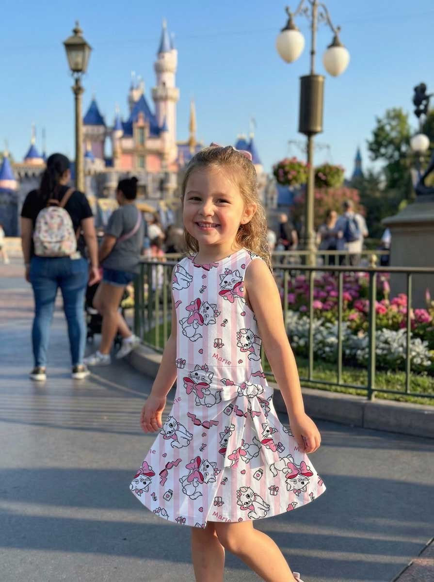 Thumbnail: Girls Marie Pink Bow Stripe Outfit, Family Matching Tennis Dress Skirt