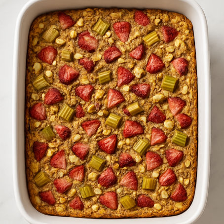 Strawberry Rhubarb Protein Baked Oats