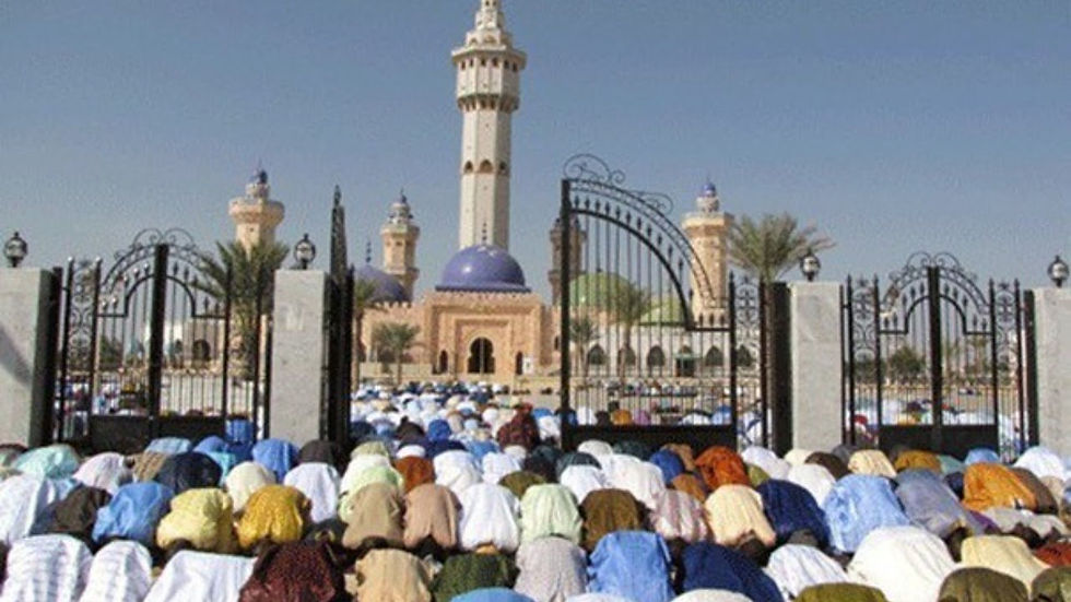 Eye-level view of a traditional Mouride prayer mat