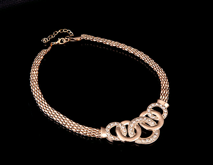 Thumbnail: 18K Gold-Plated Jewelry Set: Necklace, Earrings, Bracelet, Ring