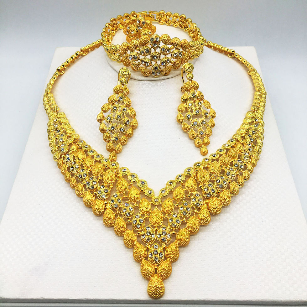 Thumbnail: 24K Gold-Plated Jewelry Set: Necklace, Bracelet, Ring, Earrings