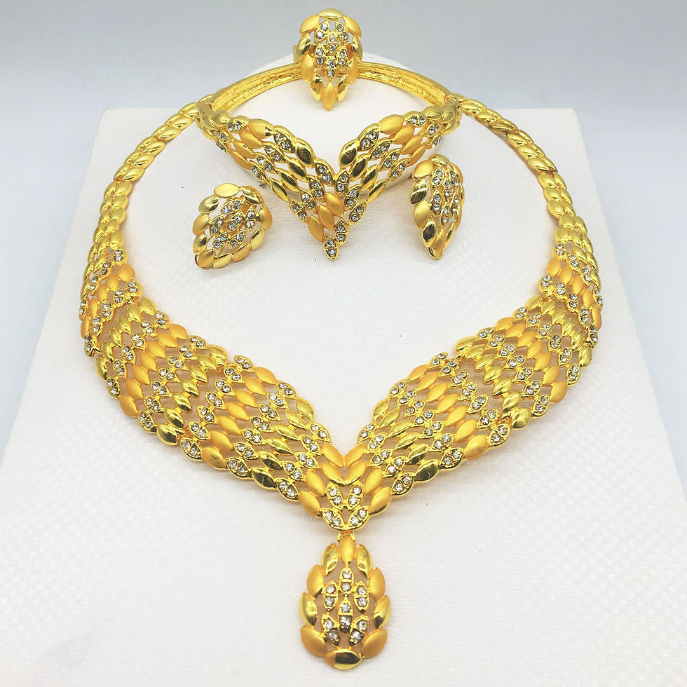 Thumbnail: 24K Gold-Plated Jewelry Set: Necklace, Bracelet, Ring, Earrings