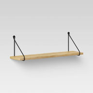 24" x 6" Wood Wall Shelf with Matte Black Hanging Wire