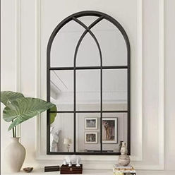 Black Arched Windowpane Mirror, 41.3"x24"