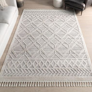 Moroccan Weave Beige Accent Rug with Tassels