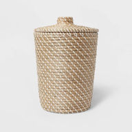 Solid Woven Bathroom Wastebasket Tan with Lid Plastic Insert