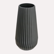Matte Black Fluted Vase with Embossed Lines