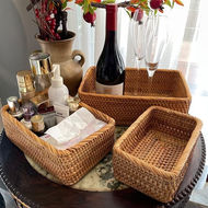 set of 3 rattan wicker rectangular storage baskets