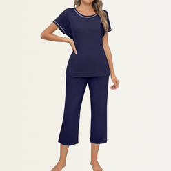 Women's Navy Capri Pajama Set