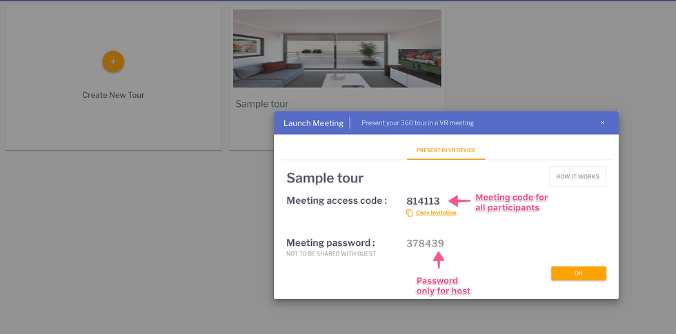 Launch meeting, note down access code and password
