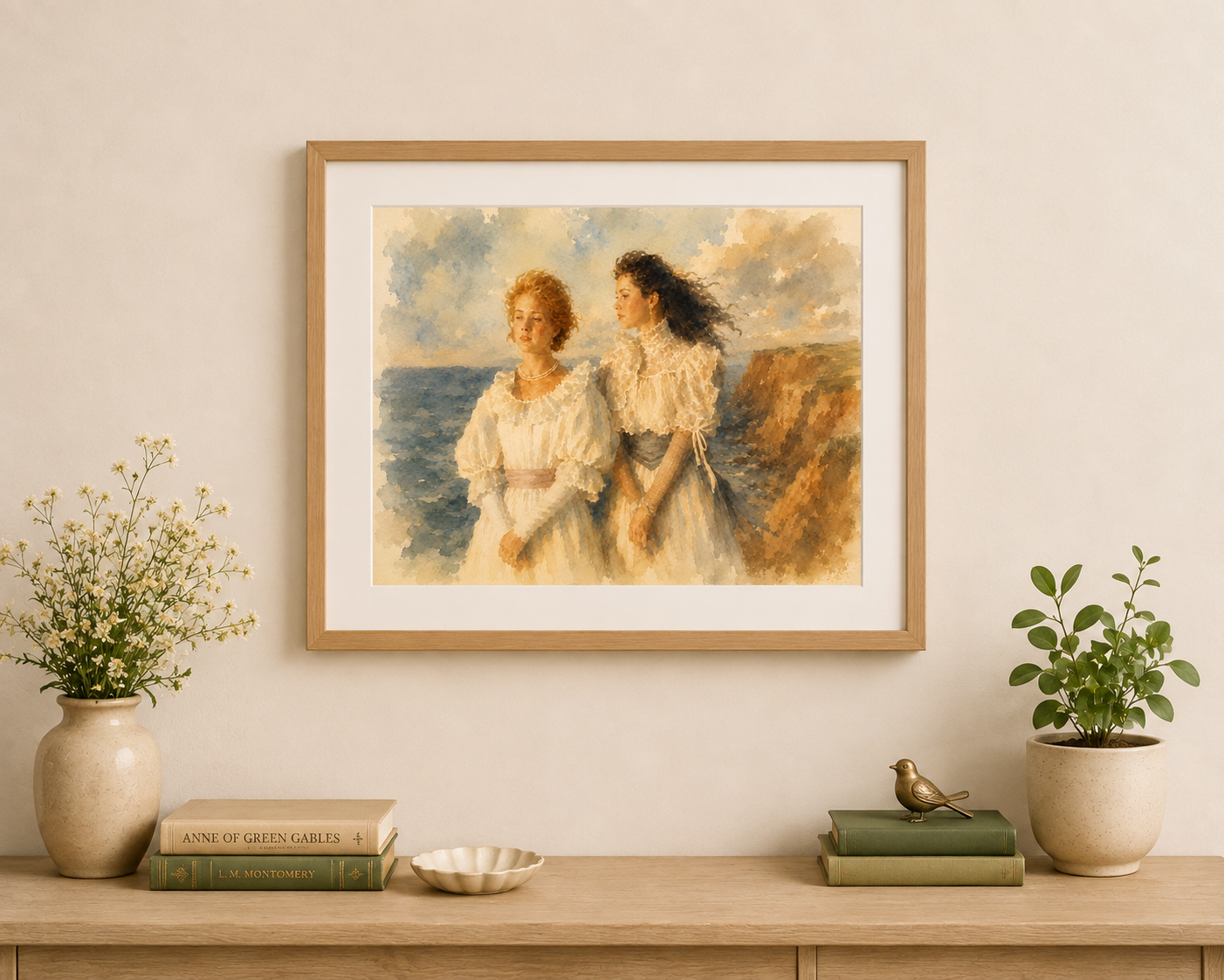 Kindred Spirits by the Sea Watercolor Print Anne of Green Gables Inspired